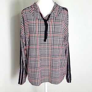 No Comment Red, Black & White Houndstooth Hoodie Pullover Top, Size 2X